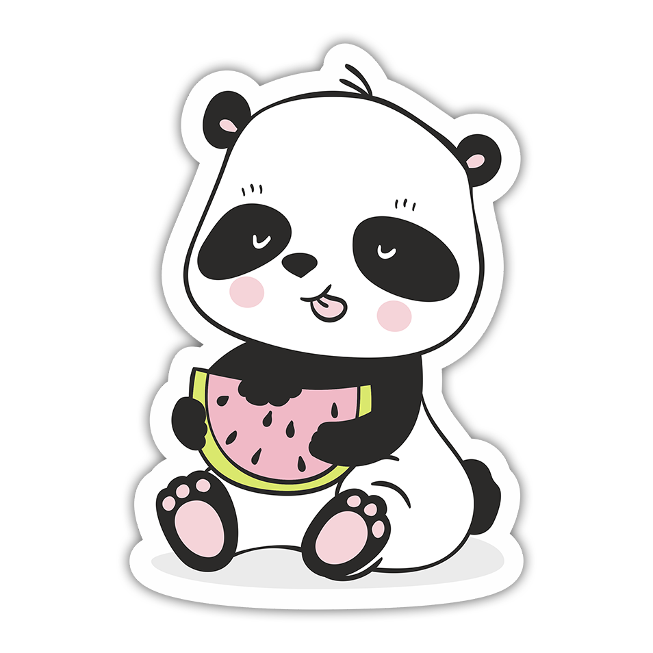 Cartoon Panda Bear with Watermelon Die Cut Sticker (2233)