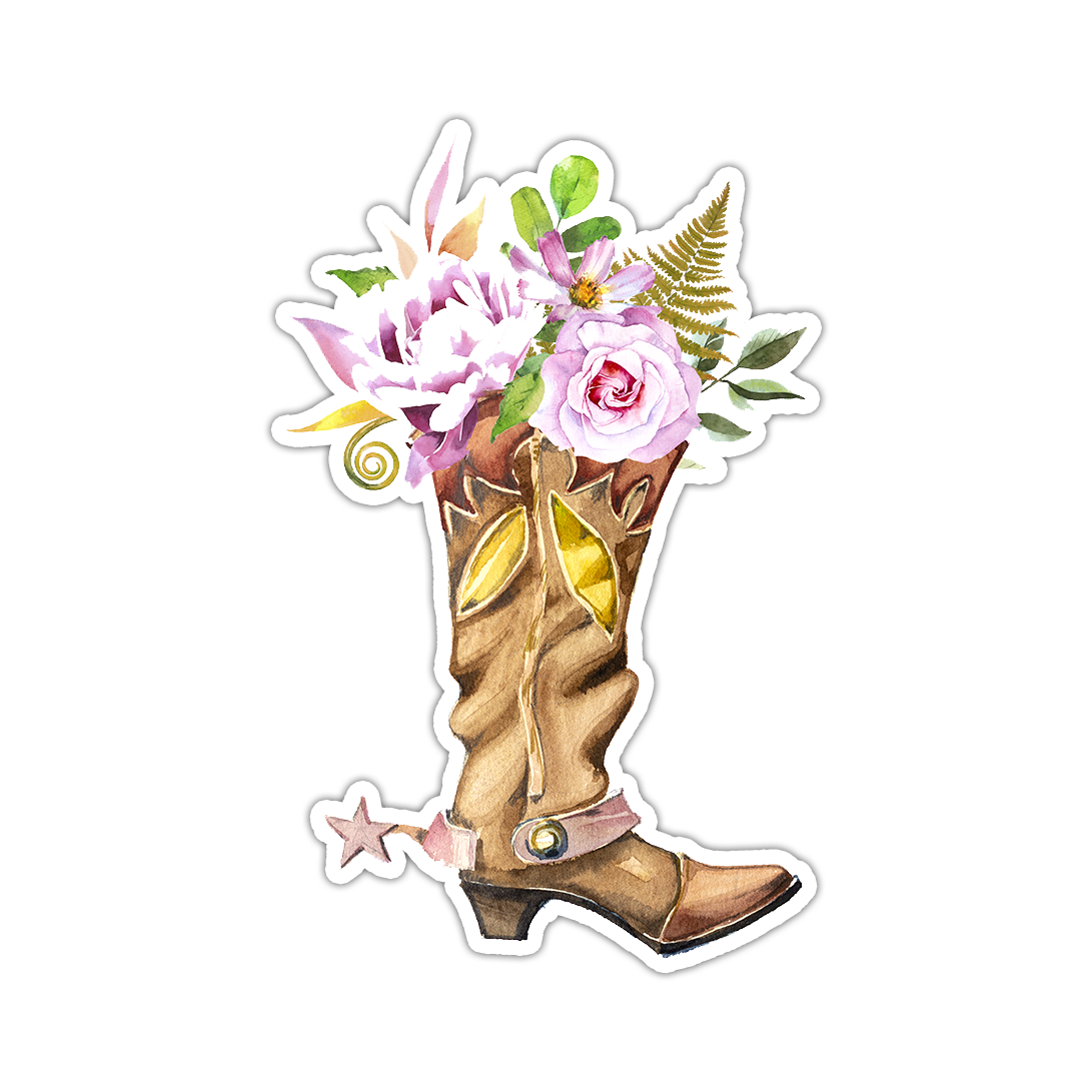 Boho Cowboy Boot Flowers Die Cut Sticker (2242)