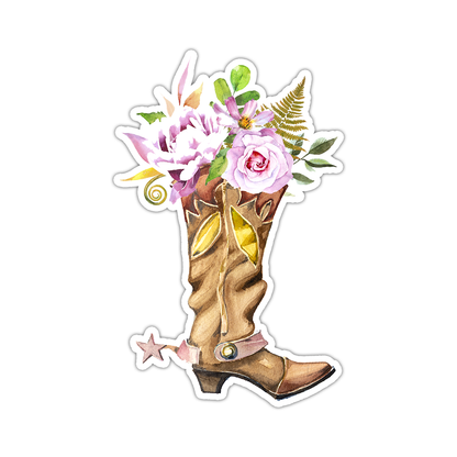 Boho Cowboy Boot Flowers Die Cut Sticker (2242)