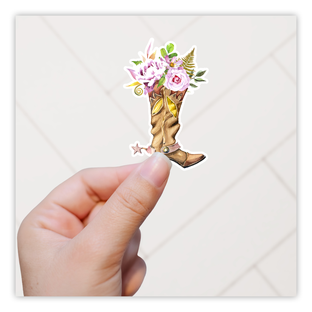 Boho Cowboy Boot Flowers Die Cut Sticker (2242)