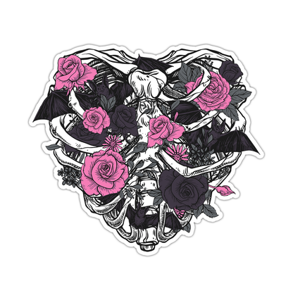 Gothic Heart Shaped Ribcage Flowers Die Cut Sticker (2297)