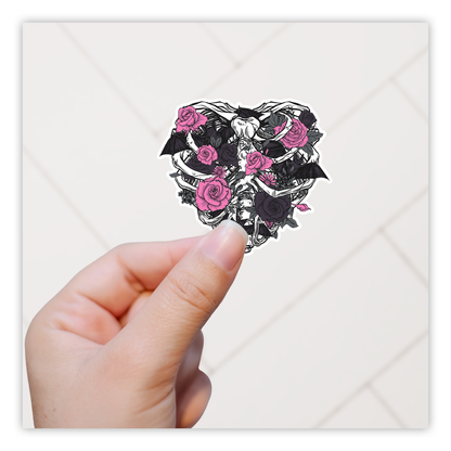 Gothic Heart Shaped Ribcage Flowers Die Cut Sticker (2297)