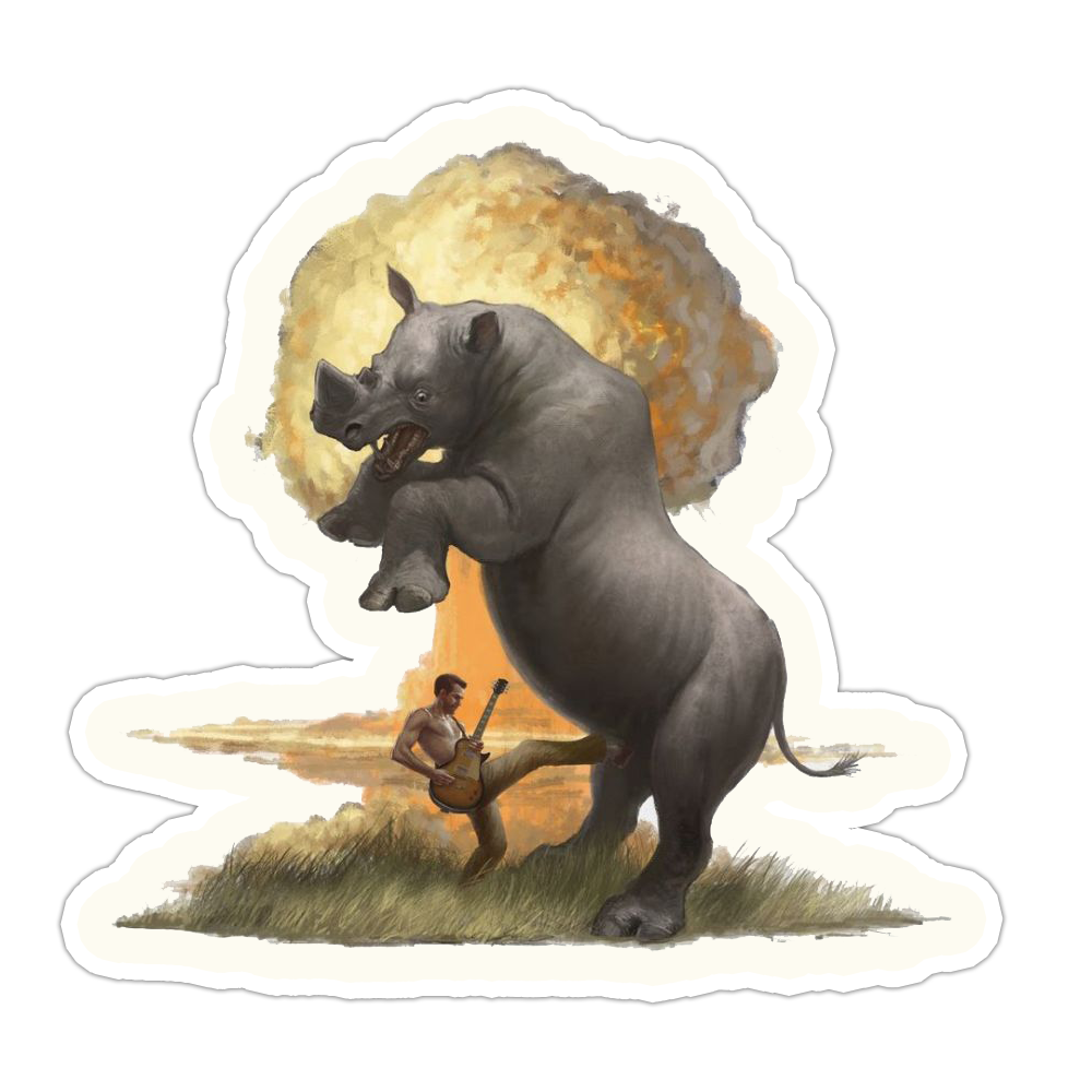 Guitarist Rhino Mushroom Cloud Die Cut Sticker (2385)