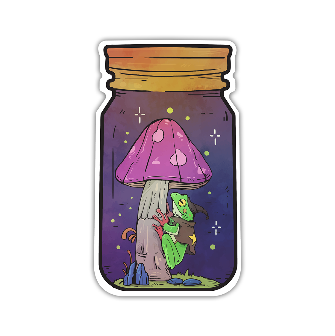 Jar of Mushrooms Magic Frog Die Cut Sticker (2398)