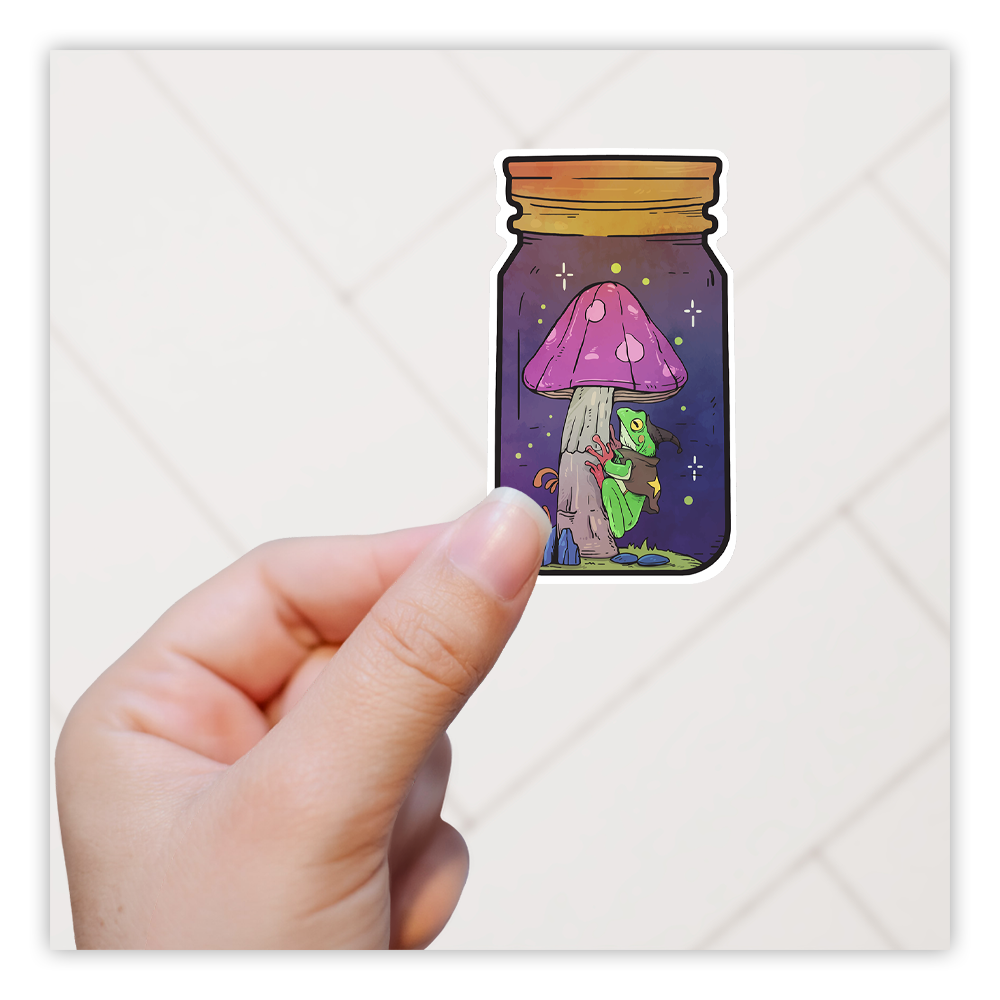 Jar of Mushrooms Magic Frog Die Cut Sticker (2398)