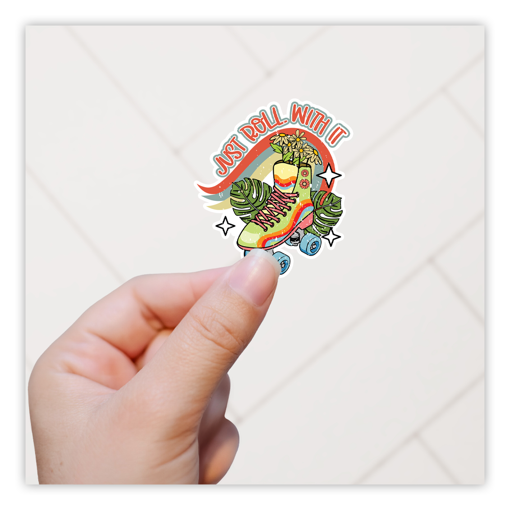 Just Roll With It Retro Roller Skate Die Cut Sticker (2765)