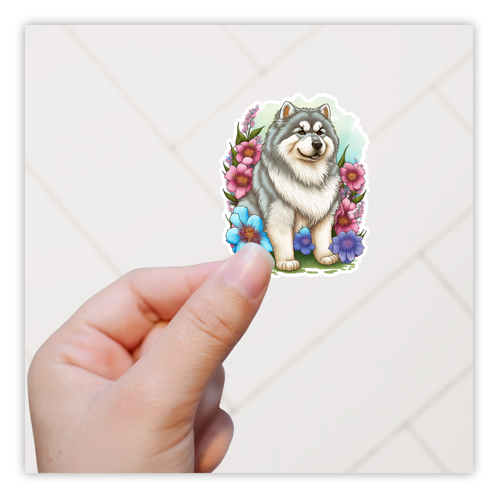 Floral Huskey Malamute Dog Die Cut Sticker (2771)