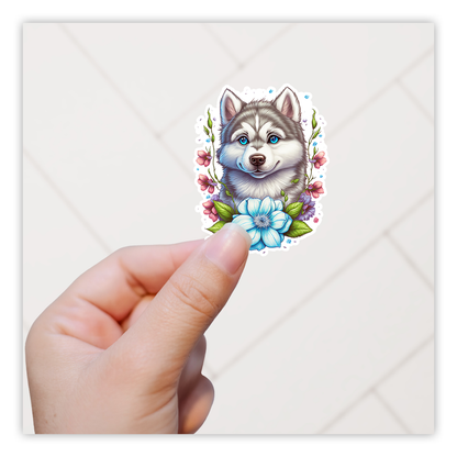 Floral Huskey Malamute Dog Die Cut Sticker (2784)