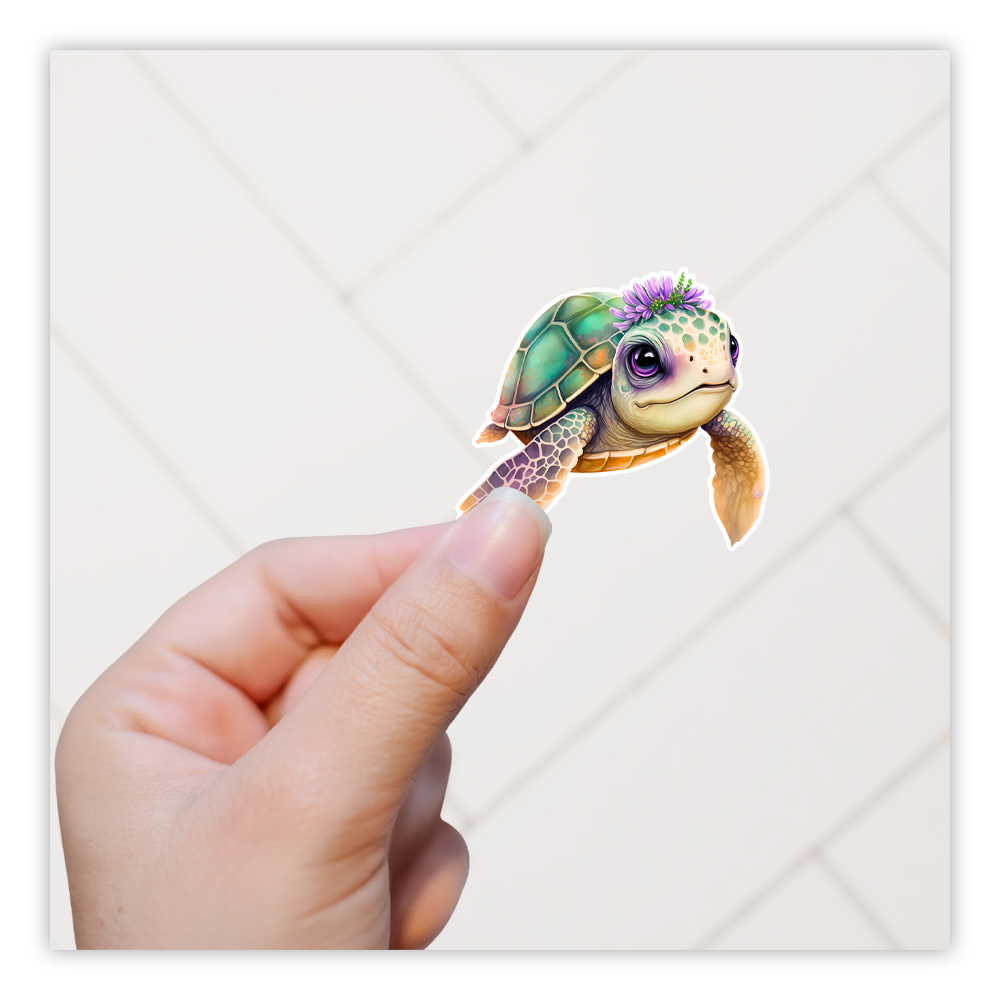 Sweet Baby Sea Turtle Die Cut Sticker (2803)