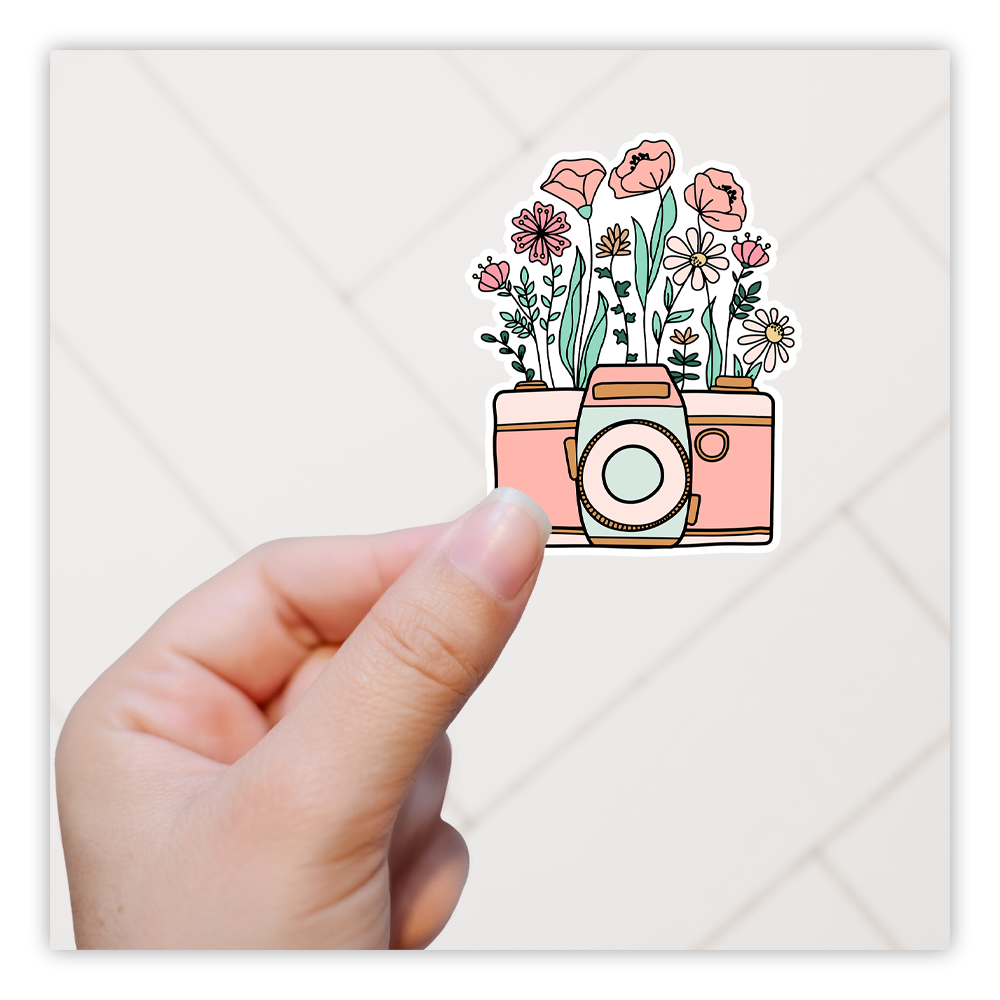 Pink Camera and Wildflowers Die Cut Sticker (2804)