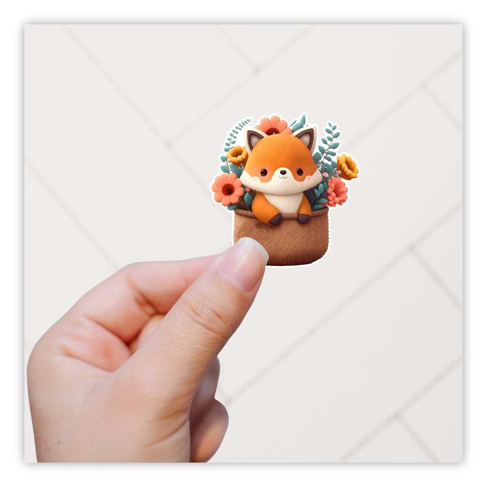 Boho Fox in Flower Basket Die Cut Sticker (2946)
