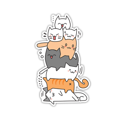 Stack of Cartoon Cats Die Cut Sticker (2953)