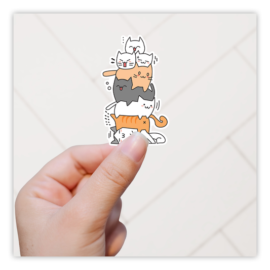 Stack of Cartoon Cats Die Cut Sticker (2953)