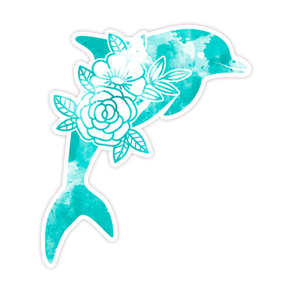 Floral Dolphin Die Cut Sticker (297)