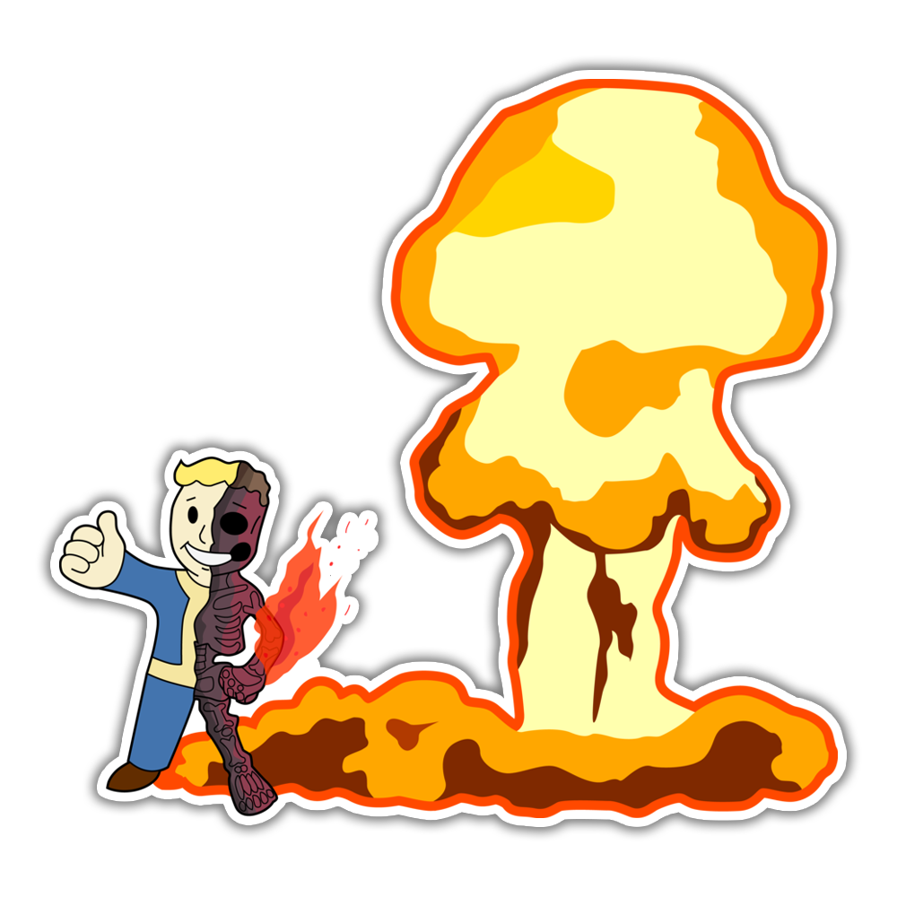 Fallout Vault Boy Nuclear Mushroom Cloud Die Cut Sticker