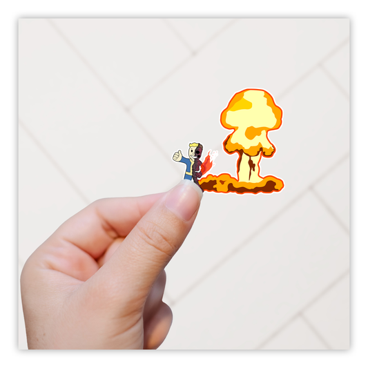 Fallout Vault Boy Nuclear Mushroom Cloud Die Cut Sticker