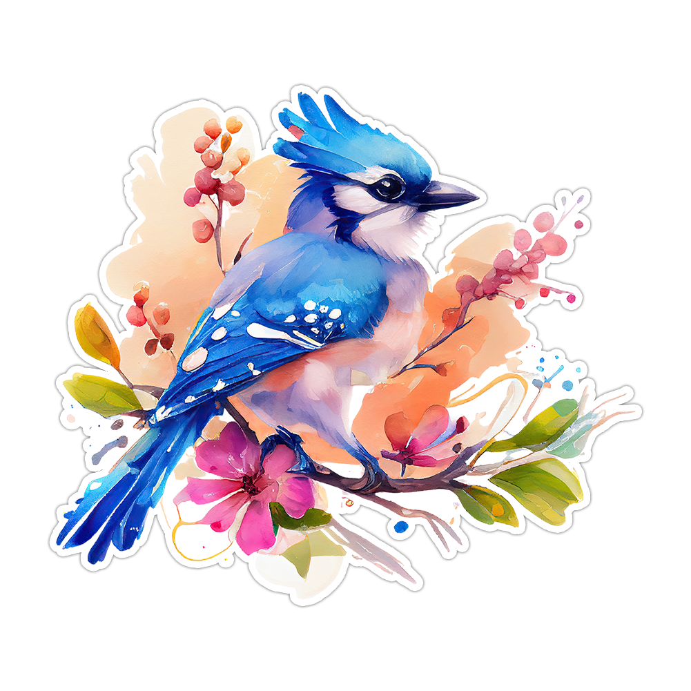 Floral Blue Jay Die Cut Sticker (3024)