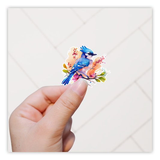 Floral Blue Jay Die Cut Sticker (3024)