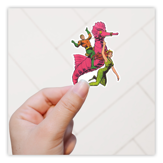 Aquaman on Seahorse with Mera Die Cut Sticker (3111)