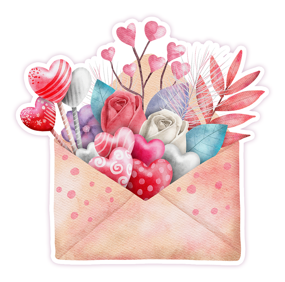 Valentine Flowers in Envelope Die Cut Sticker (316)