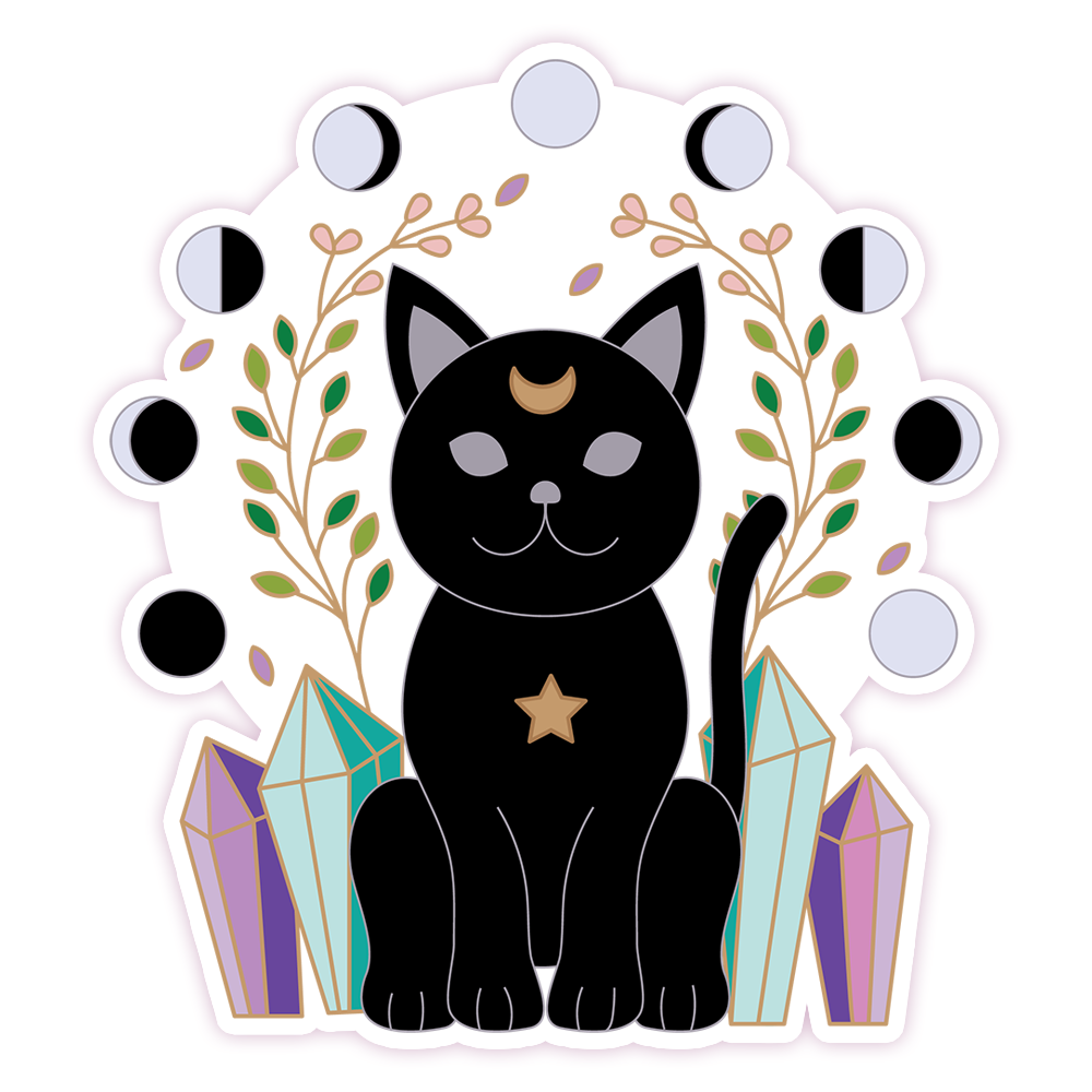 Esoteric Black Cat Crystals Moon Phases Die Cut Sticker (322)