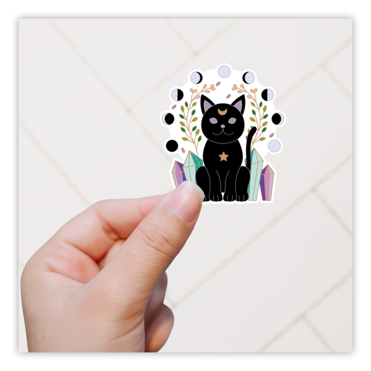 Esoteric Black Cat Crystals Moon Phases Die Cut Sticker (322)