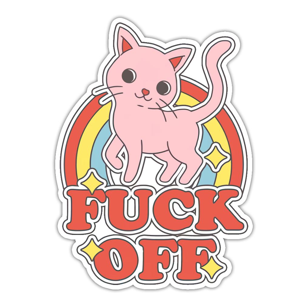 Retro Pink Kitty Fuck Off Die Cut Sticker (3299)