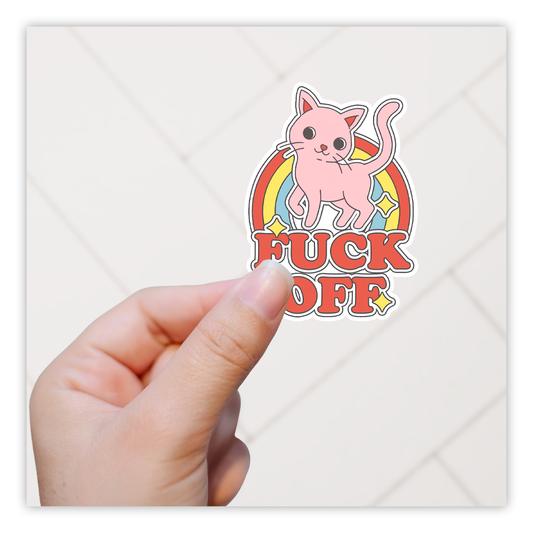 Retro Pink Kitty Fuck Off Die Cut Sticker (3299)