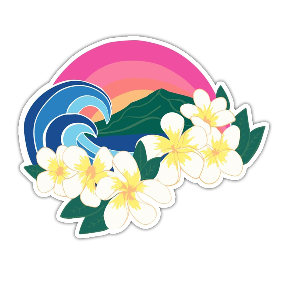 Tropical Rainbow Waves Plumeria Flowers Die Cut Sticker (3302)