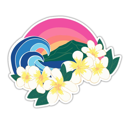 Tropical Rainbow Waves Plumeria Flowers Die Cut Sticker (3302)