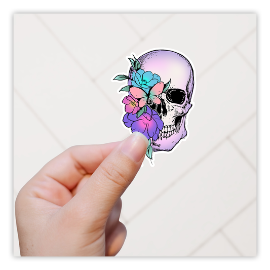 Skull with Flowers Die Cut Sticker (3303)