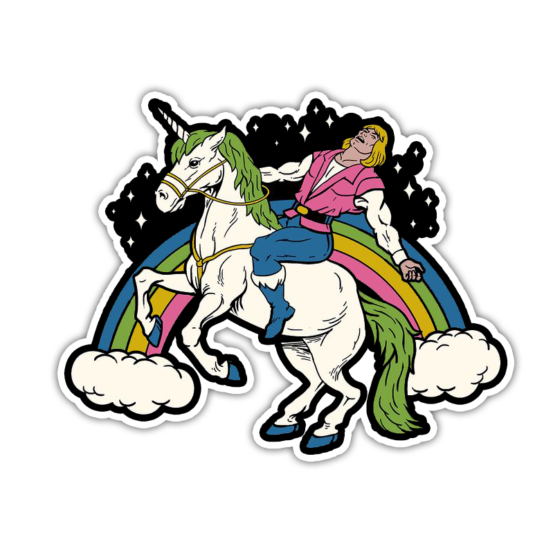 He-Man Adam on A Unicorn with Rainbow Die Cut Sticker (3326)