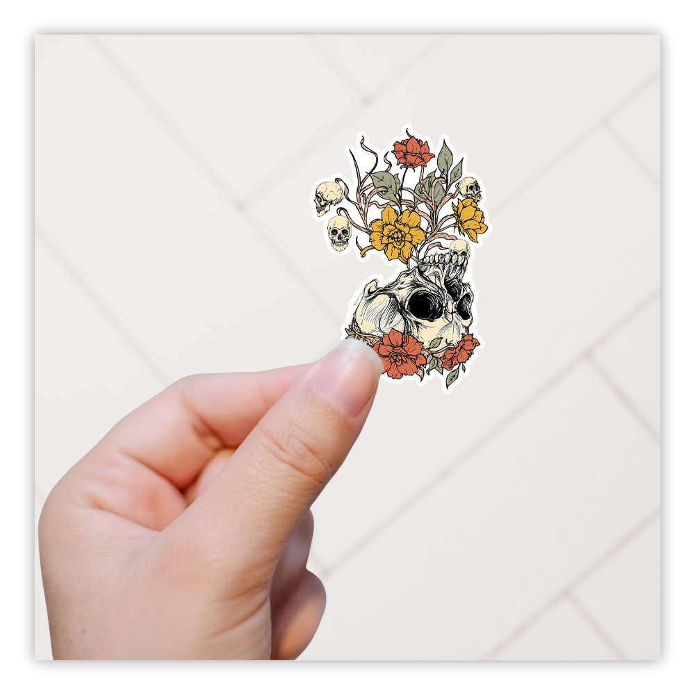 Skull with Wild Flowers Die Cut Sticker (3372)