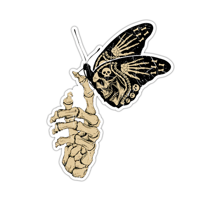 Gothic Butterfly on Skeleton Hand Die Cut Sticker (3373)