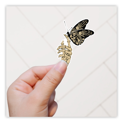 Gothic Butterfly on Skeleton Hand Die Cut Sticker (3373)