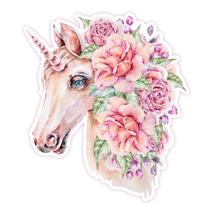 Unicorn with Floral Mane Die Cut Sticker (339)