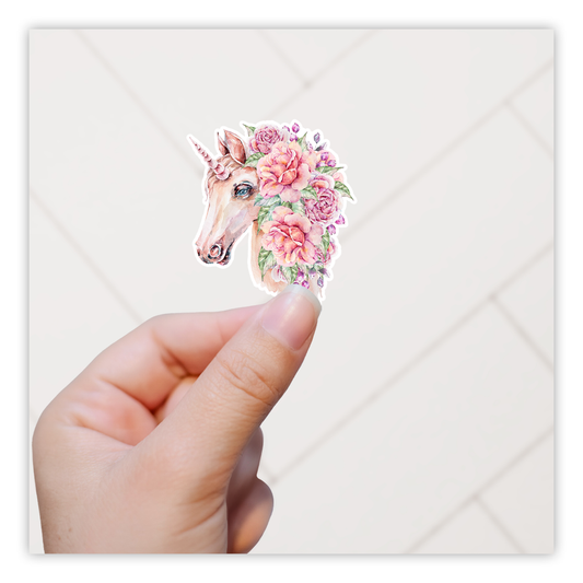 Unicorn with Floral Mane Die Cut Sticker (339)