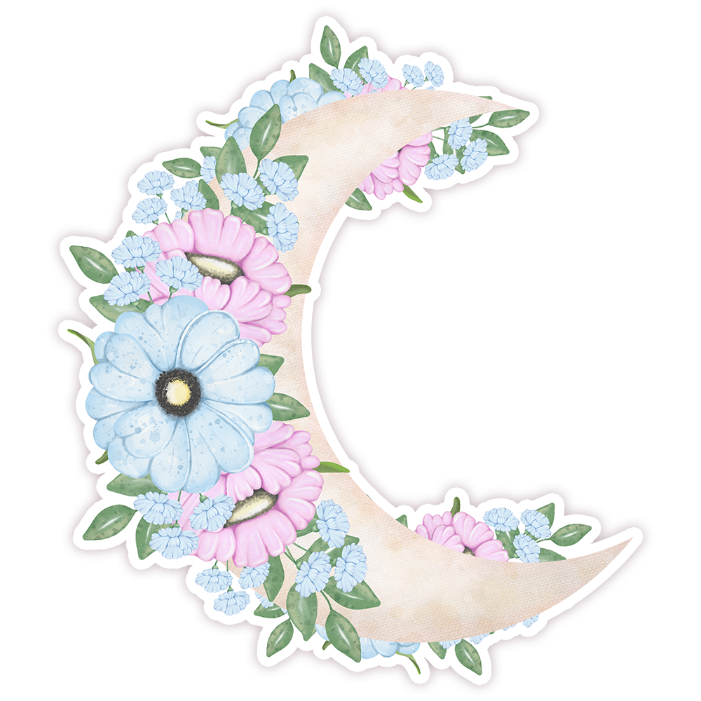 Floral Crescent Moon Die Cut Sticker (340)