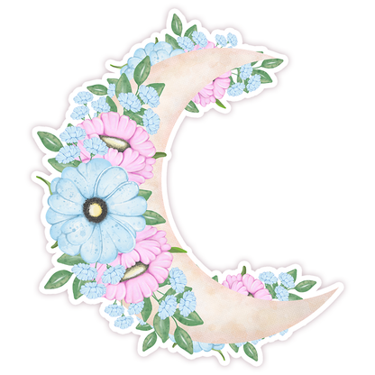 Floral Crescent Moon Die Cut Sticker (340)