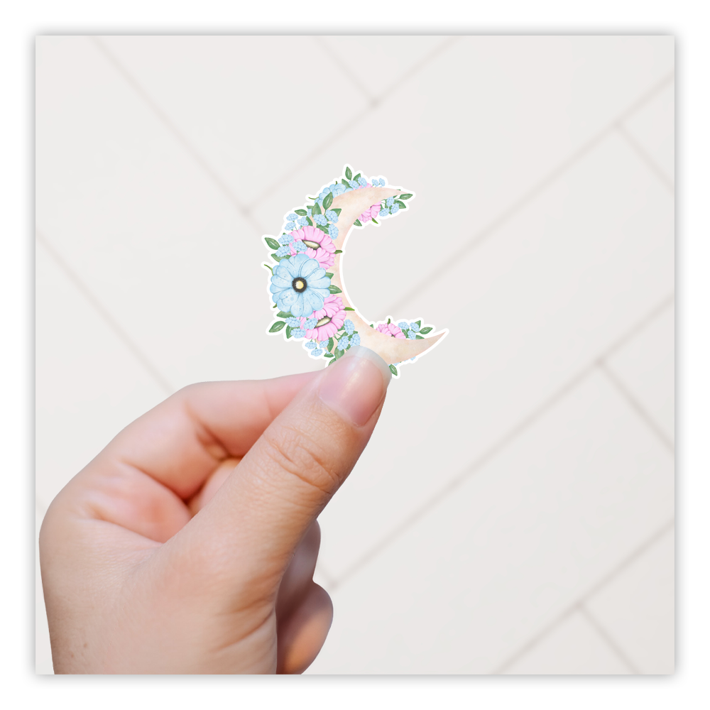 Floral Crescent Moon Die Cut Sticker (340)