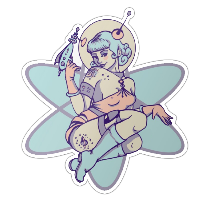 Atom Space Girl Pin Up Die Cut Sticker (3615)