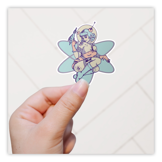 Atom Space Girl Pin Up Die Cut Sticker (3615)