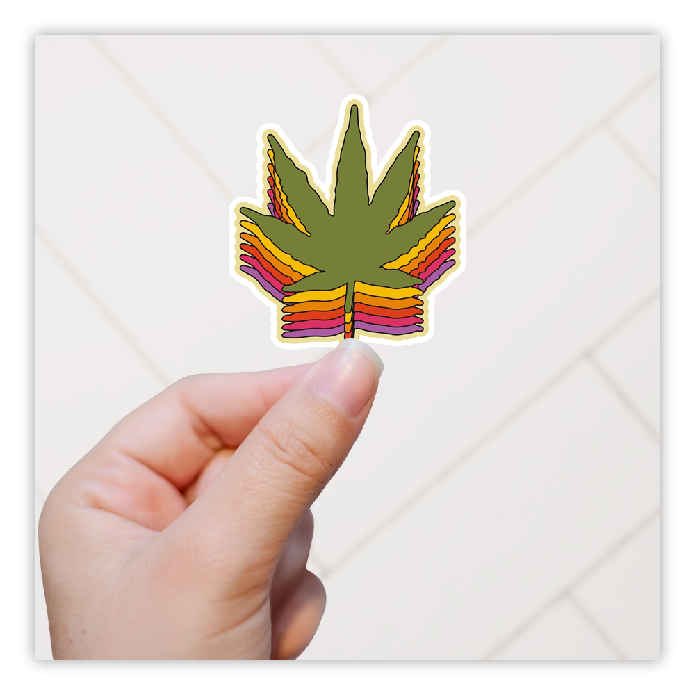 Retro Rainbow Marijuana Leaf Die Cut Sticker (3841)