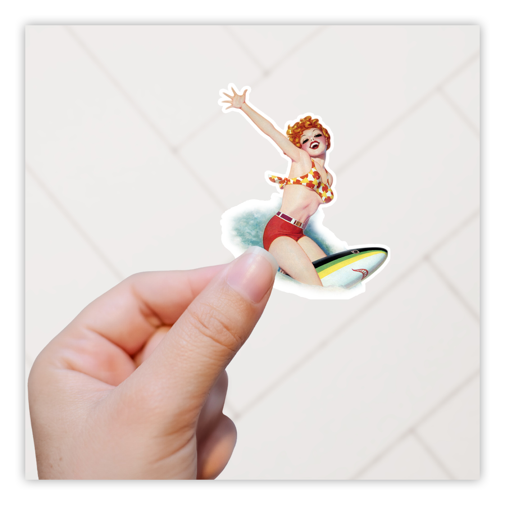 Pin Up Girl on Shark Die Cut Sticker (3925)