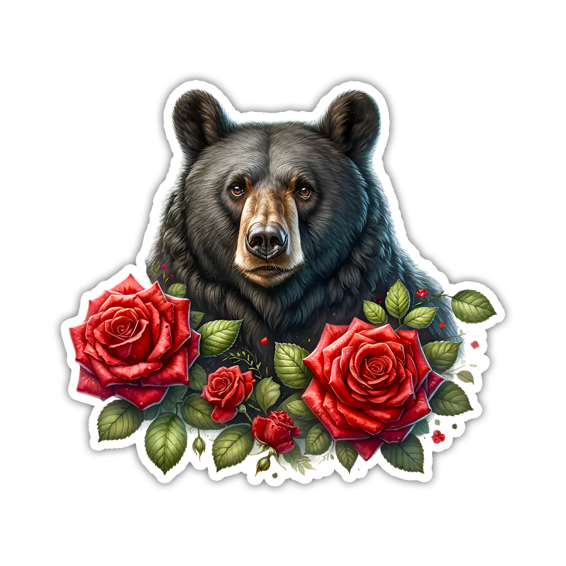 Black Bear and Roses Die Cut Sticker (4036)