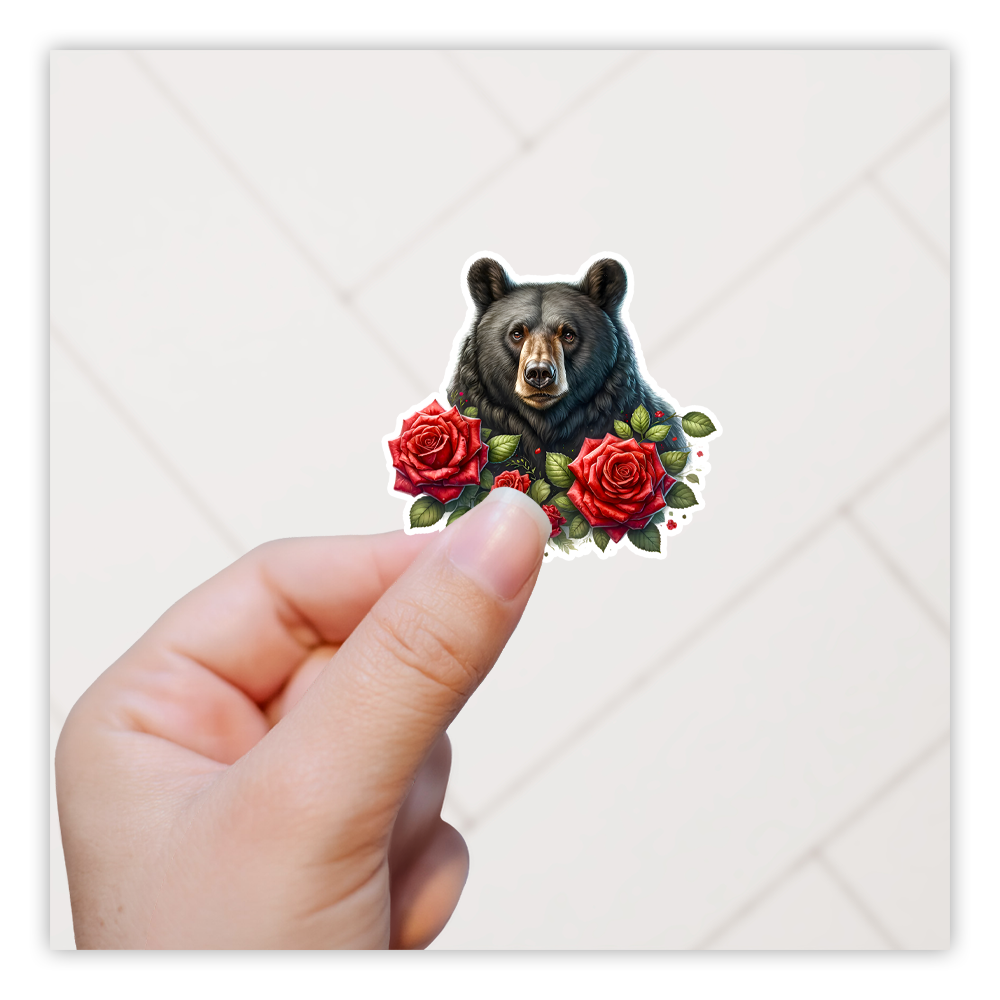 Black Bear and Roses Die Cut Sticker (4036)