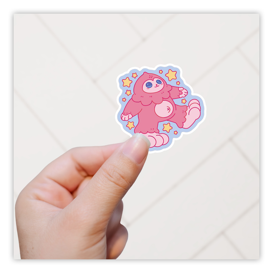 Pink Kawaii Bigfoot Die Cut Sticker (4139)