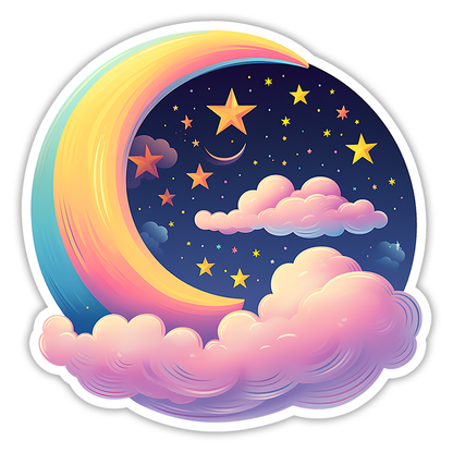 Dreamy Crescent Moon and Pink Clouds Die Cut Sticker (4183)