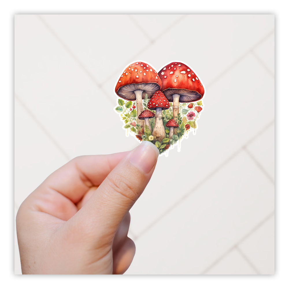 Red Cap Fly Agaric Mushrooms Heart Die Cut Sticker (4186)