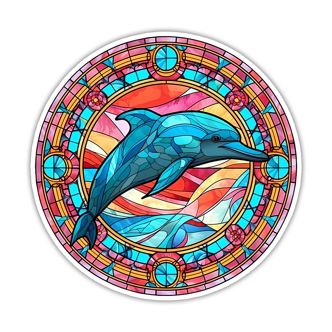 Stained Glass Dolphin Die Cut Sticker (4222)